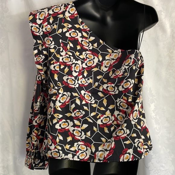 One shoulder long sleeve blouse frill down one side cute design Sz M - Picture 2 of 9